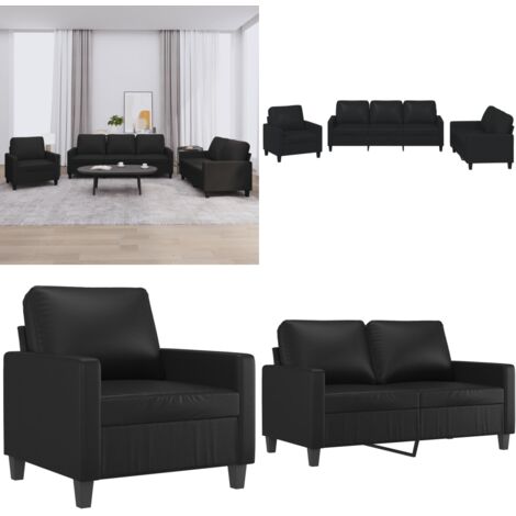 Set di Divani 3 pz con Cuscini Nero in Similpelle - Divano a 3 posti - Divano con cuscini