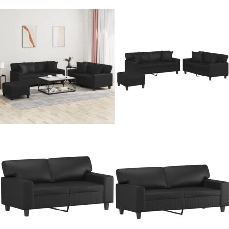 Set di Divani 3 pz con Cuscini Nero in Similpelle - Divano con cuscini - Similpelle
