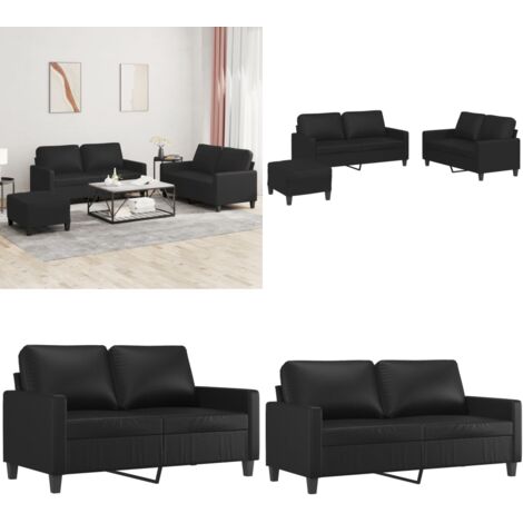 Set di Divani 3 pz con Cuscini Nero in Similpelle - Divano con cuscini - Similpelle