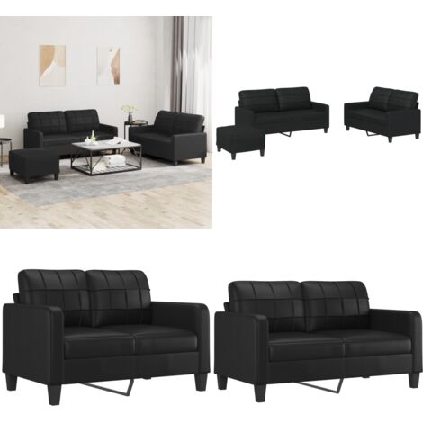 Set di Divani 3 pz con Cuscini Nero in Similpelle - Divano con cuscini - Similpelle