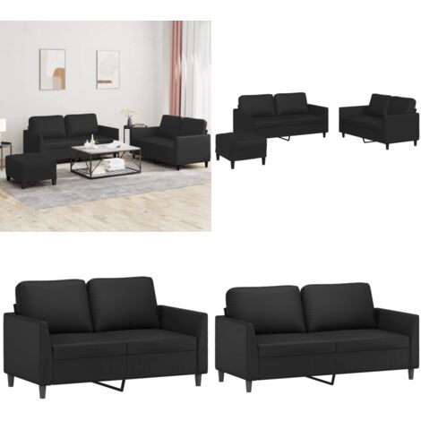 Set di Divani 3 pz con Cuscini Nero in Similpelle - Divano con cuscino - Similpelle