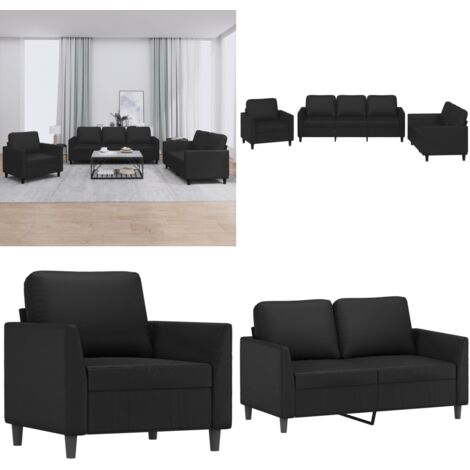 Set di Divani 3 pz con Cuscini Nero in Similpelle - Divano in similpelle - Divano nero