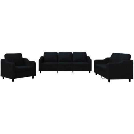 Set di Divani 3 pz con Cuscini Nero in Tessuto vidaXL
