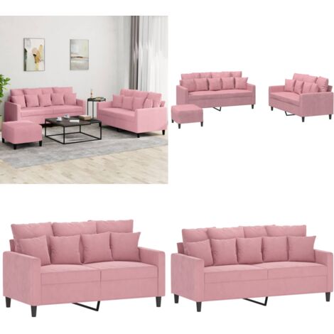 Set di Divani 3 pz con Cuscini rosa in Velluto - Divano con cuscini - Divano in velluto