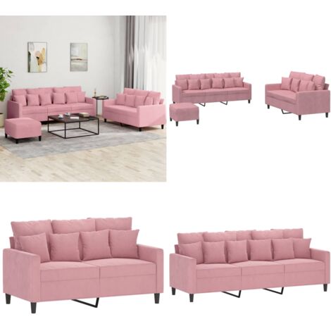 Set di Divani 3 pz con Cuscini rosa in Velluto - Divano con cuscini - Divano in velluto