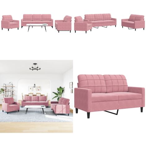 Set di Divani 3 pz con Cuscini rosa in Velluto - Divano in velluto - Divano con cuscini
