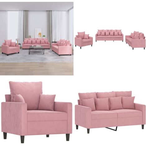 Set di Divani 3 pz con Cuscini rosa in Velluto - Divano in velluto - Divano con cuscini