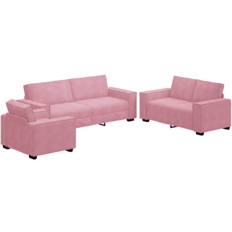 Set di Divani 3 pz con Cuscini rosa in Velluto vidaXL