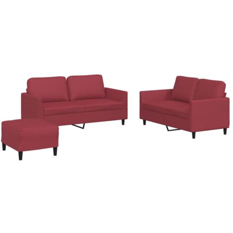 Set di Divani 3 pz con Cuscini Rosso Vino in Similpelle vidaXL