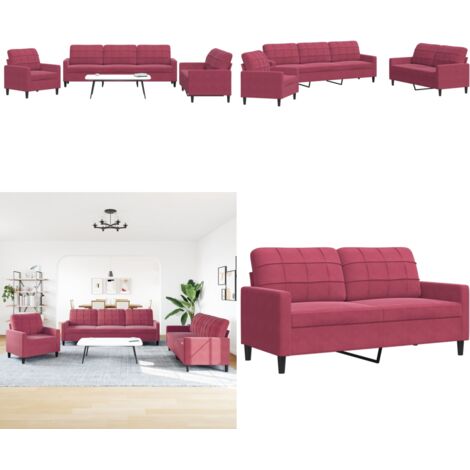 Set di Divani 3 pz con Cuscini Rosso Vino in Velluto - Divano con cuscini - Divano relax