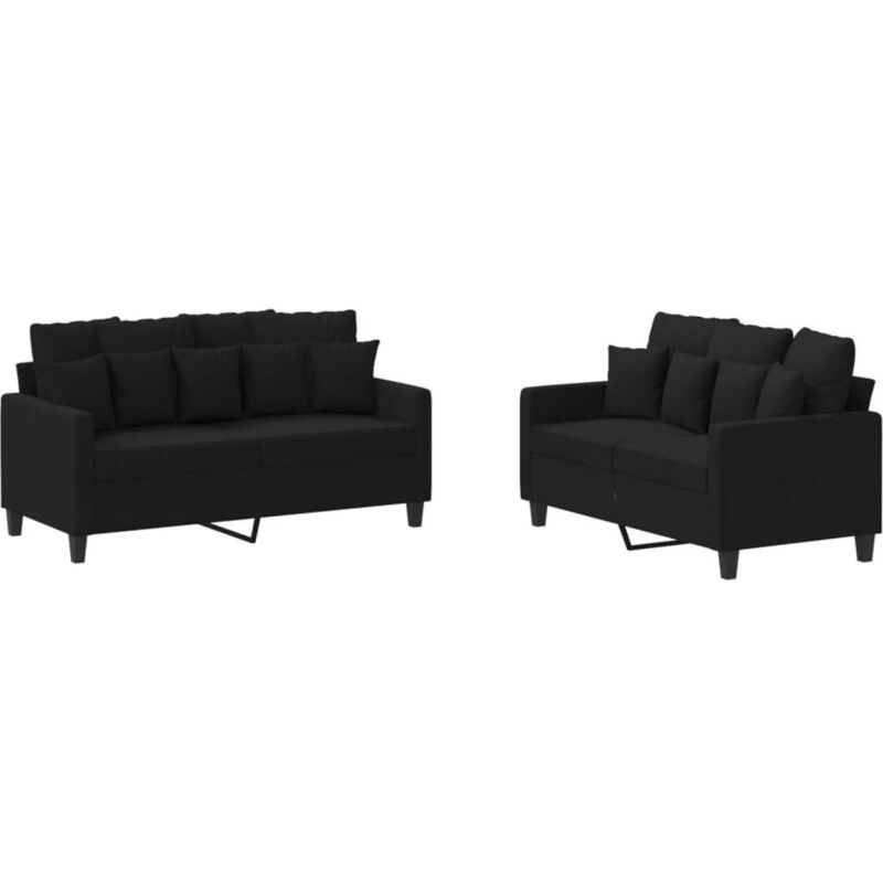 Vidaxl Set Di Divani 2 Pz Con Cuscini Nero In Tessuto