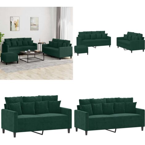 Set di Divani 3 pz con Cuscini Verde scuro in Velluto - Divano in velluto - Cuscini per divano