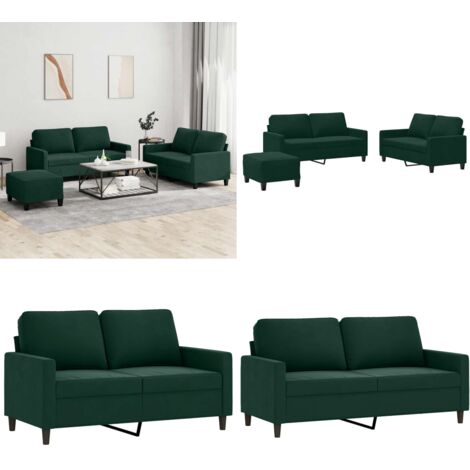 Set di Divani 3 pz con Cuscini Verde scuro in Velluto - Divano in velluto - Divano con cuscini