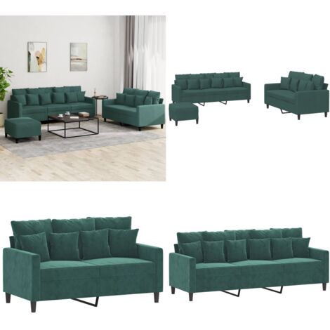Set di Divani 3 pz con Cuscini Verde scuro in Velluto - Divano in velluto - Divano con cuscini