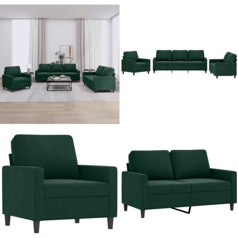 Set di Divani 3 pz con Cuscini Verde scuro in Velluto - Divano verde scuro - Set di divani