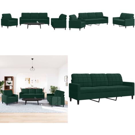Set di Divani 3 pz con Cuscini Verde scuro in Velluto - Divano verde scuro - Set di divani