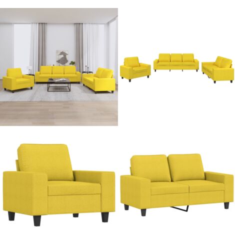 Set di Divani 3 pz Giallo Chiaro in Tessuto - Divano a 3 posti - Divano giallo chiaro