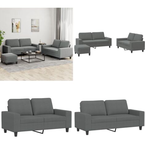 Set di Divani 3 pz Grigio Scuro in Tessuto - Divano a due posti - Divano grigio scuro