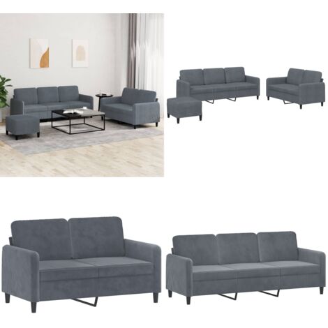 Set di Divani 3 pz Grigio Scuro in Velluto - Divano a 3 posti - Divano a 2 posti