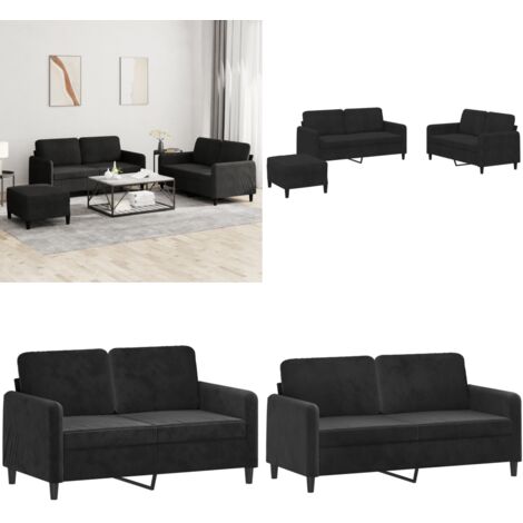 Set di Divani 3 pz Nero in Velluto - Divano a 2 posti - Divano nero
