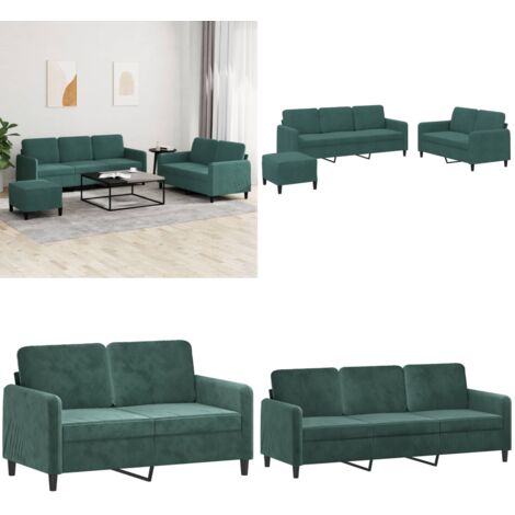 Set di Divani 3 pz Verde Scuro in Velluto - Divano a 2 posti - Divano a 3 posti