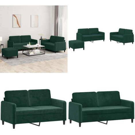 Set di Divani 3 pz Verde Scuro in Velluto - Divano a 2 posti - Divano verde scuro