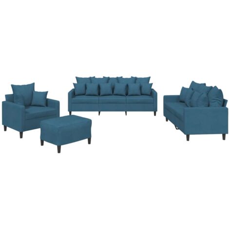 Set di Divani 4 pz con Cuscini Blu in Velluto vidaXL