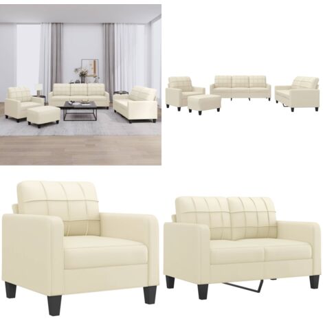 Set di Divani 4 pz con Cuscini crema in Similpelle - Divano a 2 posti - Divano a 3 posti