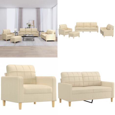 Set di Divani 4 pz con Cuscini Crema in Tessuto - Divano a 2 posti - Divano a 3 posti
