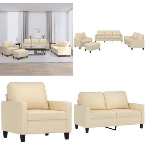 Set di Divani 4 pz con Cuscini Crema in Tessuto - Divano a 2 posti - Divano a 3 posti