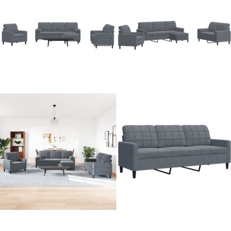 Set di Divani 4 pz con Cuscini e Rinforzi Grigio Scuro Velluto - Divano in velluto - Divano con cuscini