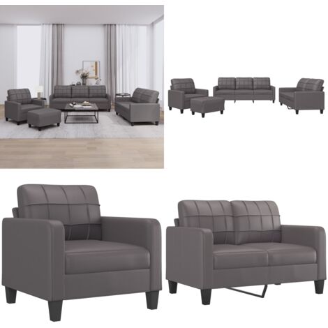 Set di Divani 4 pz con Cuscini Grigio in Similpelle - Divano con cuscini - Divano in similpelle