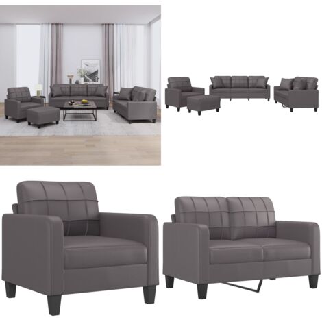 Set di Divani 4 pz con Cuscini Grigio in Similpelle - Divano con cuscini - Divano in similpelle