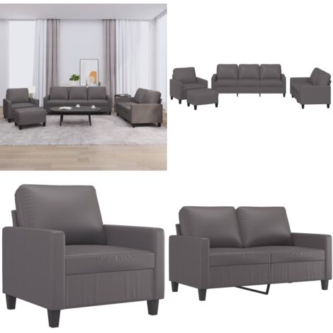 Set di Divani 4 pz con Cuscini Grigio in Similpelle - Divano grigio - Divano con cuscini
