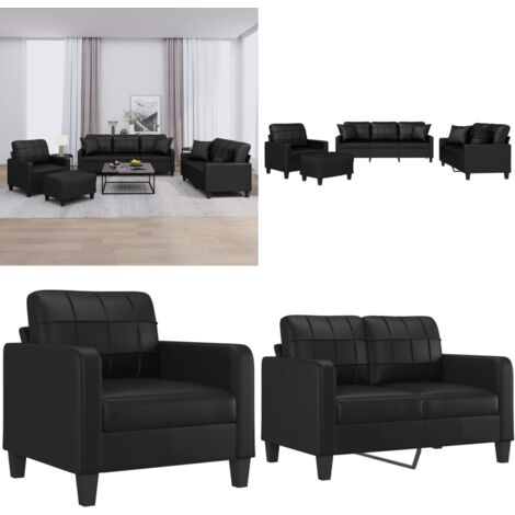 Set di Divani 4 pz con Cuscini Nero in Similpelle - Cuscino - Similpelle