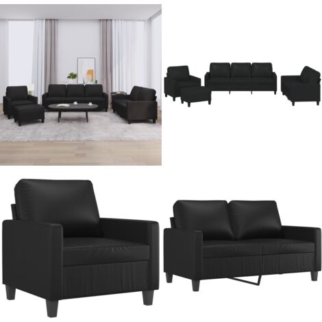 Set di Divani 4 pz con Cuscini Nero in Similpelle - Divano a 2 posti - Divano a 3 posti