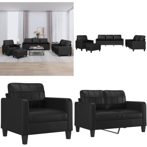Set di Divani 4 pz con Cuscini Nero in Similpelle - Divano a 2 posti - Divano a 3 posti