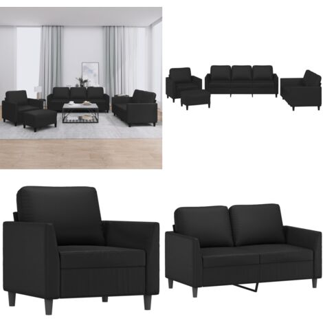 Set di Divani 4 pz con Cuscini Nero in Similpelle - Divano a 2 posti - Divano a 3 posti