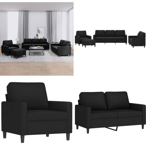 Set di Divani 4 pz con Cuscini Nero in Velluto - Divano a 3 posti - Divano a 2 posti