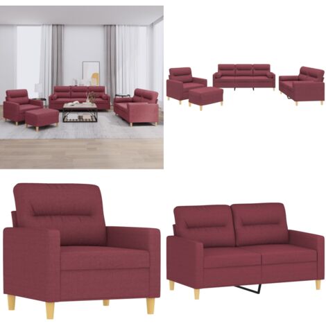 Set di Divani 4 pz con Cuscini Rosso Vino in Tessuto - Cuscino - Poggiapiedi