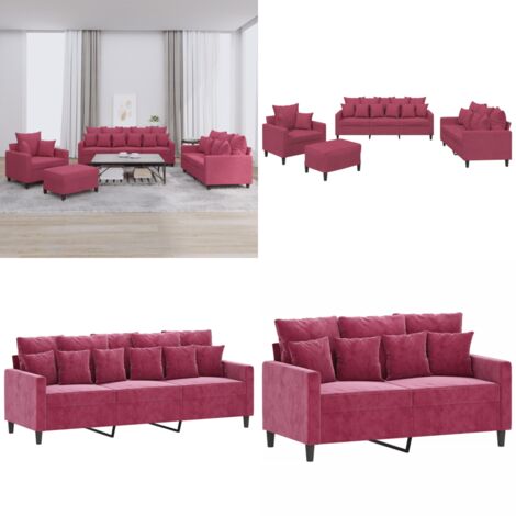 Set di Divani 4 pz con Cuscini Rosso Vino in Velluto - Divano con cuscini - Divano a 3 posti