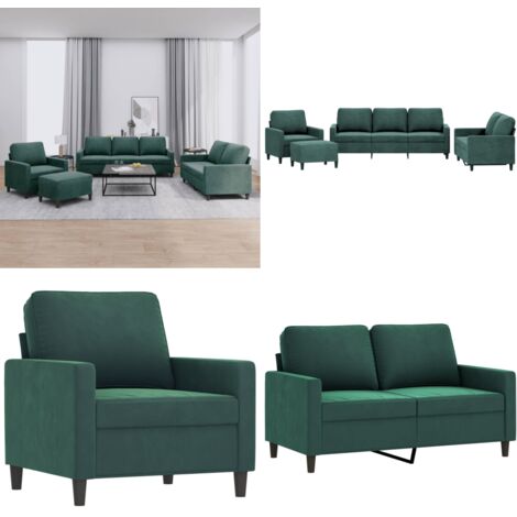 Set di Divani 4 pz con Cuscini Verde scuro in Velluto - Cuscino - Velluto
