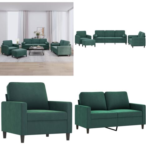 Set di Divani 4 pz con Cuscini Verde Scuro in Velluto - Divano verde scuro - Cuscini a rullo