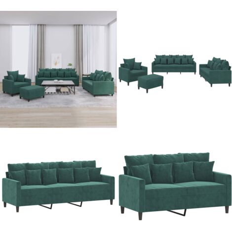 Set di Divani 4 pz con Cuscini Verde scuro in Velluto - Divano verde scuro - Set di divani