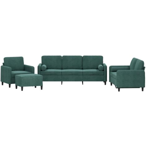 Set di Divani 4 pz con Cuscini Verde Scuro in Velluto vidaXL