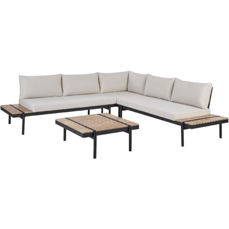 Set di divani angolari da giardino a 5 posti Tavolino in legno di eucalipto Cuscini bianchi Bellariva