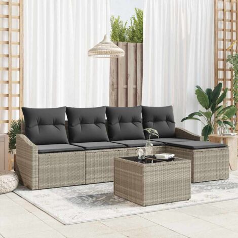 Set di divani con cuscino 6 pcs Grigio chiaro polyrattan vidaXL