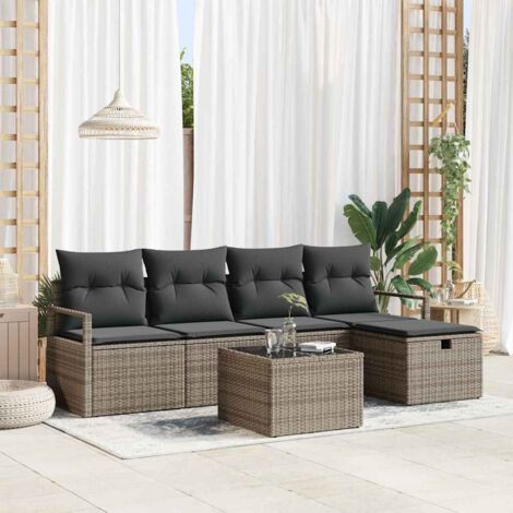Set di divani con cuscino 6 pcs Grigio polyrattan vidaXL