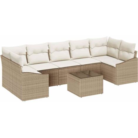 Set di divani con cuscino 8 pcs Beige e Crema polyrattan vidaXL
