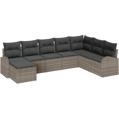 Set di divani con cuscino 8 pcs Grigio polyrattan vidaXL